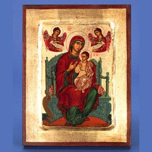 Mary Enthroned- Hand Painted Gold Leaf- 12x9 inch