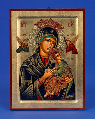 Virgin Mary of the Passion Lady of Perpetual Help - Hand Painted Gold Leaf- 7 x 5-1/2 inch.