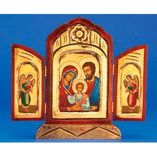 The Holy Family Gold Leaf Triptych- Hand-Carved and Painted