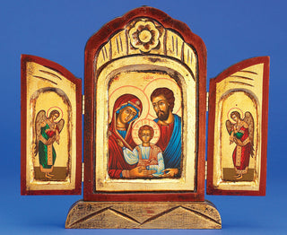 The Holy Family Gold Leaf Triptych- Hand-Carved and Painted