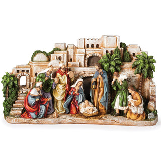 8-Inch Town Scene With Nativity In Forground 8-Inch X 14-Inch