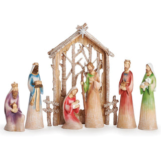 9.5-Inch 7-Piece Set Nativity With Birch Backdrop