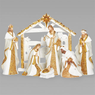 11-Inch 7 Pc St Nativity, White With Gold Pattern
