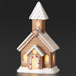 15-Inch Lighted Church Frosted Roof Gingerbread