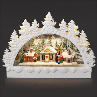 9-Inch Lighted Swirl Arch, Church Scene Under Trees