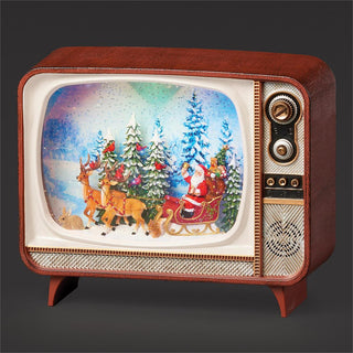 6.75-Inch Lighted Musical Swirl Tv Santa & Sleigh Scene