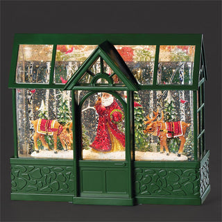 8-Inch Lighted Swirl Greenhouse Santa & Deer With Cardinals