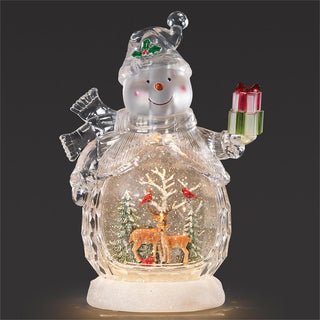 12.5-Inch Lighted Swirl Snowman Deer Scene