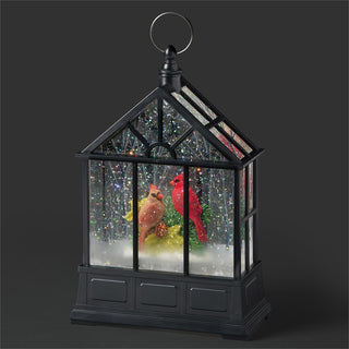 10-Inch Lighted Swirl Gazebo Two Cardinals - Printed Background