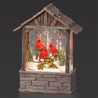 8.75-Inch Lighted Swirl Stable With Cardinals - Printed Background