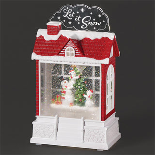 9-Inch Lighted Swirl House Snowmen Scene - Let It Snow