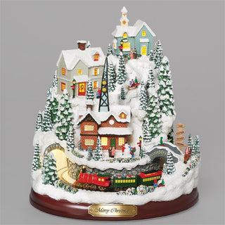 9-Inch Lighted Musical Mountain Village - Train Rotating