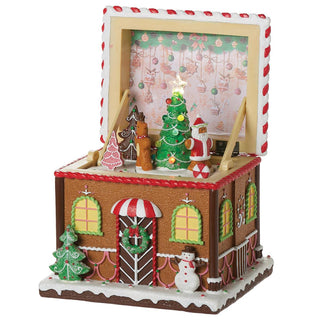 6.25-Inch Lighted Musical Box Gingerbread - Rotating Scene