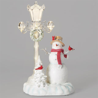 15.25-Inch Lighted Musical Lamp Post With Snowman