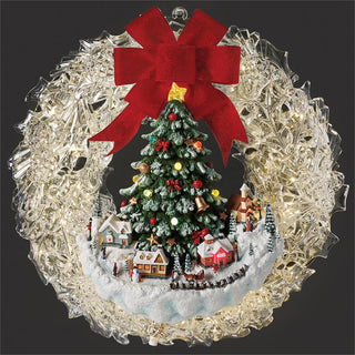 15-Inch Lighted Wreath With Tree And Christmas Village