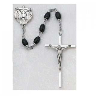 Sterling Silver 4X6MM Black Glass Oval Rosary