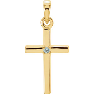 14K Gold 19.2x9 MM Aquamarine Cross Pendant