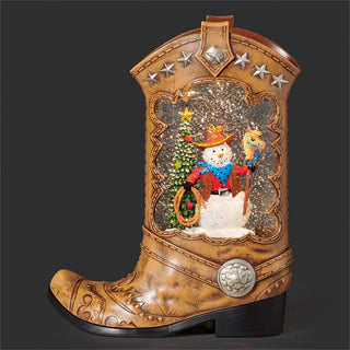 10.2-Inch Lighted Swirl Boot With Cowboy Snowman