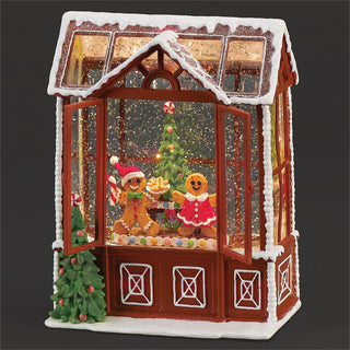 8.5-Inch Lighted Swirl Greenhouse With Windows - Gingerbread