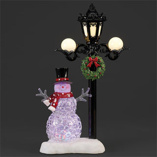 18-Inch Lighted Snowman Lamppost W/ Multicolor And White Light