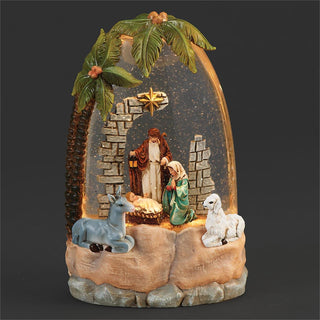 8.5-Inch Lighted Swirl Palm Tree With Holy Family