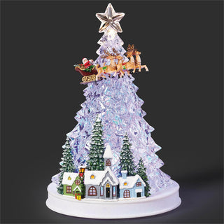 12-Inch Lighted Musical Tree With Santa And Reindeer Over Town