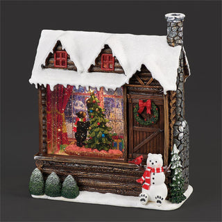 9-Inch Lighted Swirl Cabin With Bear Decorating Tree Scene