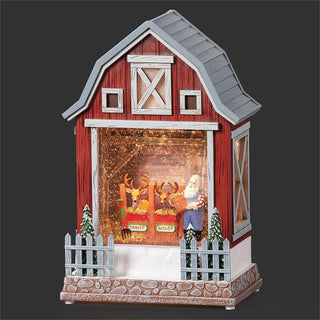 10-Inch Lighted Swirl Santa Feeding Reindeer In Barn