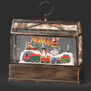 10-Inch Lighted Swirl Greenhouse Santa And Train Village Scene