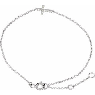 14K White .04 CTW Natural Diamond Sideways Cross Youth 7" Bracelet