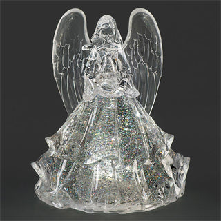 9-Inch Lighted Swirl Clear Angel With Full Skirt Holding Bird