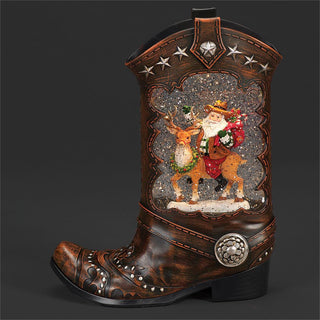 10-Inch Lighted Swirl Boot, Santa Riding Deer