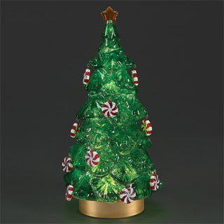 12-Inch Lighted Swirl Green Tree With Peppermint Ornaments