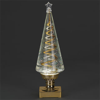 14-Inch Lighted Swirl Tree Gold & Silver Rotating Spirals