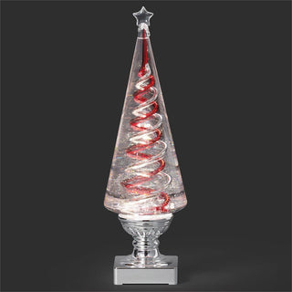 14-Inch Lighted Swirl Tree, Red Silver Rotating Spirals