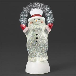 10-Inch Lighted Swirl Snowman With Blinking Snowflakes