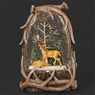 8.75-Inch Lighted Swirl Antler Casing - Deer Family In Forest