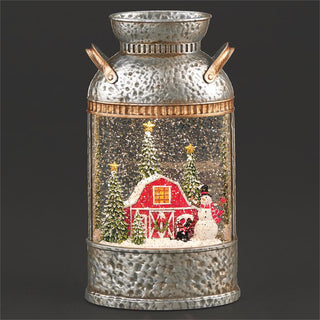 10-Inch Lighted Swirl Milk Can Farm Scene