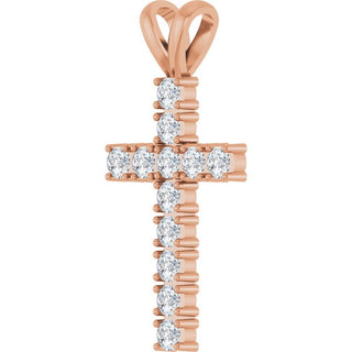 14K Rose 3/4 CTW Natural Diamond Cross Pendant