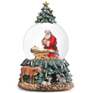7.5-Inch Muscial Rotating Dome Kneeling Santa By Tree - 100Mm