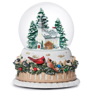 5.75-Inch Musical Dome Church & Birds On Fence - 100Mm