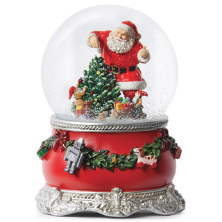 6-Inch Musical Dome Santa & Elf By Tree - 100Mm