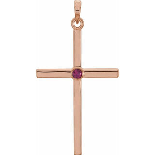 14K Rose Natural Ruby Cross Pendant