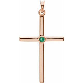 14K Rose Natural Emerald Cross Pendant