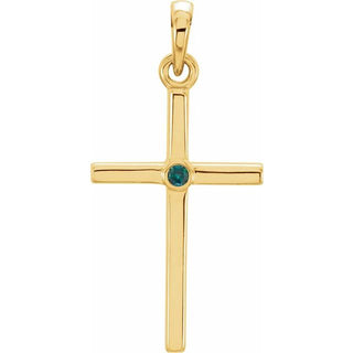 14K Yellow Natural Alexandrite Cross Pendant