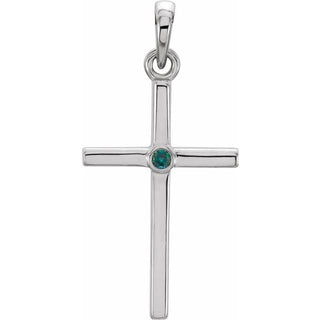 14K White Natural Alexandrite Cross Pendant