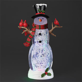 18-Inch Lighted Swirl Snowman With Scarf And Cardinals