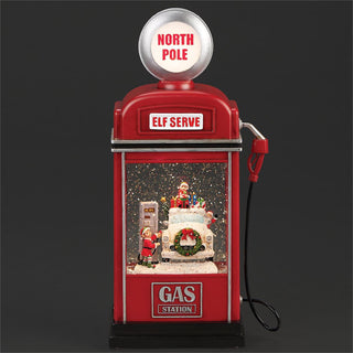 11.5-Inch Lighted Swirl Gas Pump Santa And Elves
