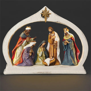10-Inch Nativity In Lighted Arch Traditional Coloring