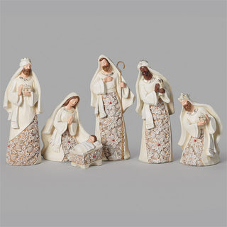 7-Inch 6-Piece St Nativity Poinsetta Pattern